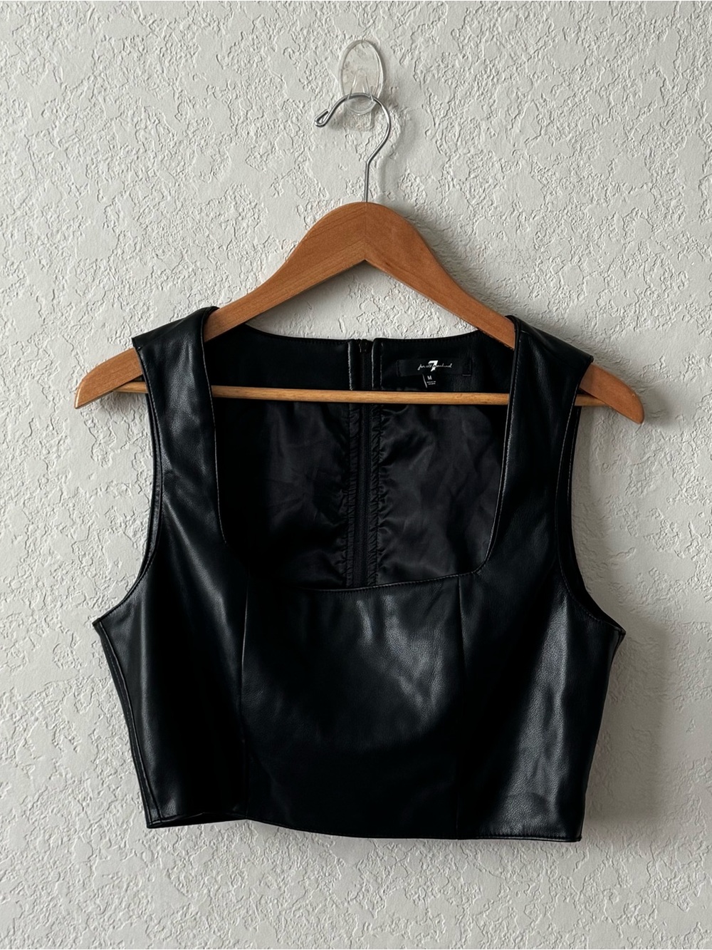 Black Faux Leather Cropped Vest Y2K Moto Style by 7 for all mankind
